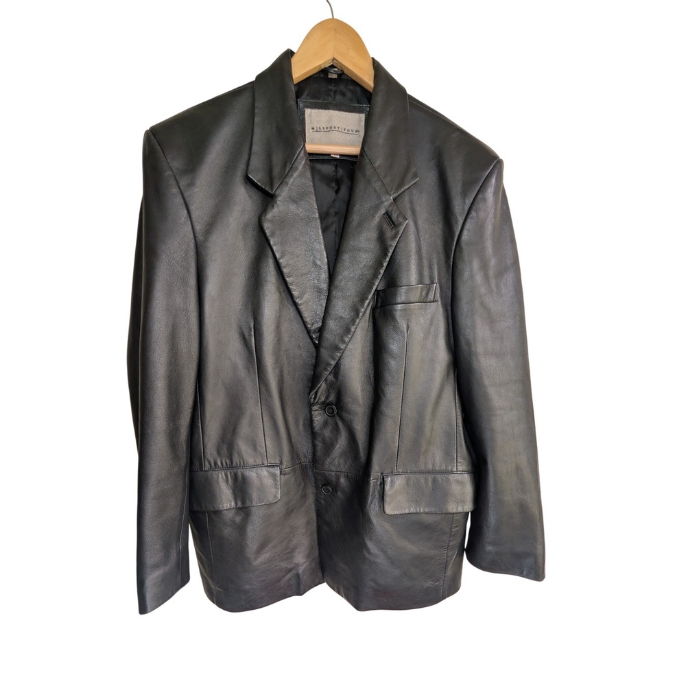 MILEPOST FOUR Mens Vintage Black 100% Leather Blazer Sport Coat‎ Jacket Size 40R